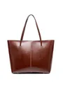 Borsa tote vintage in pelle marrone scuro lucida con cuciture verticali e capiente - Caffè