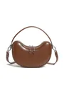 Dark brown leather dumpling bag with crescent shape and adjustable shoulder strap - Brown