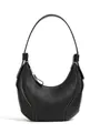 Schwarze Halbmond-Hobo-Tasche aus genarbtem Leder mit weißen Kontrastnähten - Schwarz