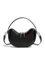 Elegant black smooth leather half-moon handbag with silver hardware and top handle - Black