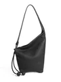 Borsa a tracolla minimalista in pelle nera martellata con design a nodo asimmetrico - Nero