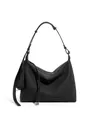 Borsa hobo nera in pelle martellata con tracolla regolabile e pochette laterale - Nero