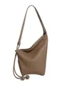 Borsa a tracolla in vera pelle marrone scuro con texture a grana e tracolla annodata - Grigio
