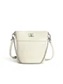 Sac seau chic en cuir de vachette ciré blanc crème avec bandoulière chaîne argent - Blanc
