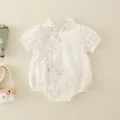 Pagliaccetto neonata stile cinese con stampa floreale e maniche a sbuffo beige - Bianco Sporco / 66CM