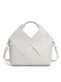 Borsa a mano in pelle grigio chiaro con motivo intrecciato e particolare design a V - Grigio