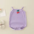 Sleeveless purple baby bodysuit with cherry embroidery and white lace details - 66 / Purple