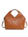 Borsa in pelle martellata color caramello con motivo a trama a V e tracolla rimovibile - Marrone