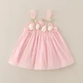Vestido de verano rosa para bebé en gasa con detalles de tulipanes blancos - 80 / Rosa
