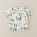 Chemise crème à manches courtes pour enfant avec imprimés lettres et poche de détail - 100 / Bleu