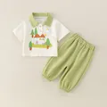 Conjunto de algodón para bebé con polo blanco de manga corta y pantalones verdes - 73cm / Pato Verde