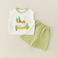 Sommer-Set für Babys aus Baumwolle mit bedruckter Weste und olivgrüner Hose - 73cm / Grüne Ente