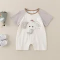 Short sleeve baby romper in cream and purple with a 3D cartoon elephant design - Size 66 / Apricot