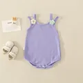 Purple sleeveless cotton baby bodysuit with 3D flower accents and snap closures - Purple / 66cm