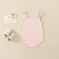 Pink cotton baby bodysuit with ribbed texture and floral strap details for newborns - Pink / 66cm