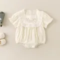 Sweet cream baby romper with floral embroidery and ruffle lace collar detail - Off White / 66cm