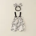 Infant floral cotton romper with matching bow headband in cream and black floral print - Size 66 / Ivory Floral
