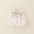 Rosa geblümtes Babykleid mit grünen Schleifen und Tulpenanhängern für Kleinkinder - 66 / Kleider / Hellrosa