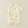 Body bébé à manches courtes jaune pâle avec motifs de nounours et de lapins mignons - 66