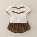 Ensemble pour fillettes avec chemise blanche en seersucker et culotte bouffante brune - 80cm / Ensemble Bloomers Vintage - Café