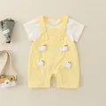 Baby-Sommerset aus Baumwolle mit weißem T-Shirt und gelber Enten-Latzhose - 73cm