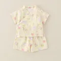 Light yellow cotton gauze baby pajamas set with cute hand-drawn bear and rabbit patterns - 73 / Yellow