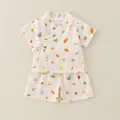 Infant soft double cotton gauze pajamas set in beige with colorful cartoon prints - 73 / Beige