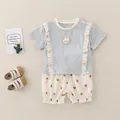 Ensemble été bébé fille avec t-shirt lapin bleu clair et short à pois marrons - 73cm / Ensemble à Bordure en Dentelle Lapin - Bleu