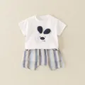 Baby Sommer-Set mit Cartoon-Hund-T-Shirt und gestreiften Shorts aus Baumwollgemisch - 73cm / Weiß