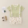 Ensemble été fille en coton avec haut en dentelle verte et short à pois - 73cm / Ensemble à Bordure en Dentelle Lapin - Vert