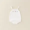White ribbed cotton baby bodysuit featuring delicate floral embroidery and snap buttons - 66cm / White
