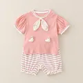 Tenue d'été en coton pour petite fille avec haut rose à manches bouffantes et short rayé - 73cm / Ensemble Quatre Canards - Rose