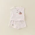 Baby boy cotton summer striped set with sleeveless top and shorts in cream and brown - 73 / Cream White Striped