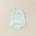 Light green cotton sleeveless baby bodysuit with floral embroidery and snap buttons - 66cm / Green