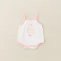 Witte katoenen baby romper met roze bies en gele konijn print voor pasgeborenen - Maat 66 / Wit