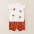 Ensemble d'été en coton pour filles avec haut champignon blanc et short à volants - 73cm / Ensemble Champignon Fait Main - Rouge