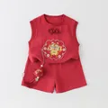 Traditional red cotton baby boy outfit with dragon embroidery and chinese frog button - 73cm / Red Dragon Pattern