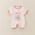 Kurzärmeliger Baby-Strampler aus hellrosa Baumwolle mit süßer Welpen-Illustration - Rosa / 66cm