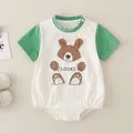 Infant short-sleeve bodysuit in beige and green with a 3D brown bear and Look! print - Green / 66