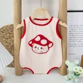 Body estivo neonato senza maniche in cotone con ricamo fungo in beige e rosso - 73cm / Stile Fungo Rosso