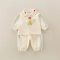 Infant beige velvet set with 3D plush doll decoration and colorful embroidery - 73cm / Apricot