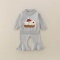 Graues Strickset für Baby Mädchen mit Kuchenmuster und ausgestellter Hose für Herbst - 66 / Grau
