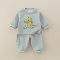 Mint green infant tracksuit featuring a 3D dinosaur embroidery and ribbed cuffs - 73cm / Haze Blue