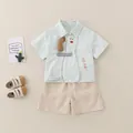 Green short-sleeve shirt with cartoon dog and yellow plaid shorts set for baby boy - 73cm / Light Green Cartoon Dog (CGG-25028)