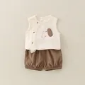 Infant cotton summer set with white elephant vest and brown shorts in a cute style - 73cm / Coffee 3D Elephant (LZ-32157)