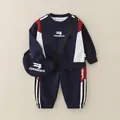 Navy blue and white cotton tracksuit for boys featuring a sweatshirt and matching pants - 80 / Navy Blue