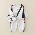 3-piece baby boy casual sports set with grey sweatshirt, pants, and matching crossbody bag - 80 / Light Gray