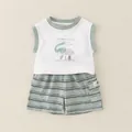 Baby boy summer cotton set with white elephant print vest and green striped shorts - 73cm / Light Green Elephant Stripes (2567)