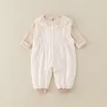 Infant girl beige romper with lace collar and cute rabbit print long sleeves - 73cm / Set / Light Pink