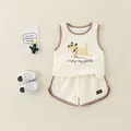 Ensemble d'été en coton pour bébé garçon avec débardeur motif chien et short - 73cm / Haut Et Bas / Beige